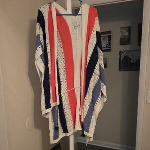 Tommy Bahama Coral and Navy Striped Poncho